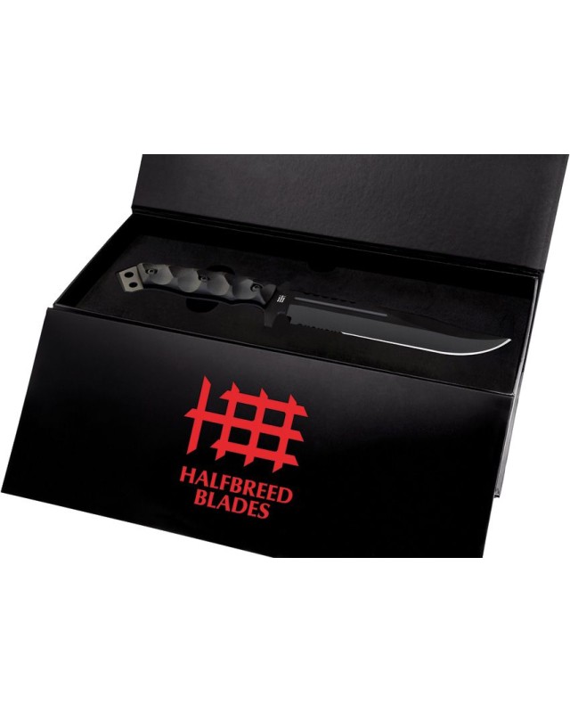 Halfbreed Blades Large Infantry Knife Gen 2 Full Tang D2 Steel black Teflon coated steel black G10 handle Black kydex sh