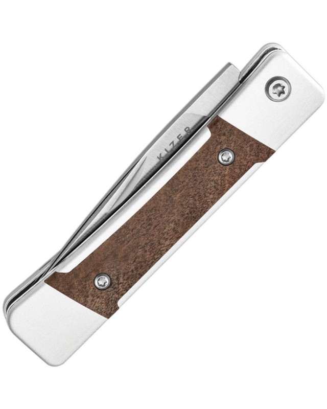 Kizer Cutlery Little Grand Slip Joint Nitro-V steel satin finish blade SIlver aluminium with Mkuruti wood handle