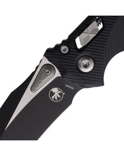 Microtech Amphibian Ram-Lok M390MK steel two-tone finish fluted black G10 handle