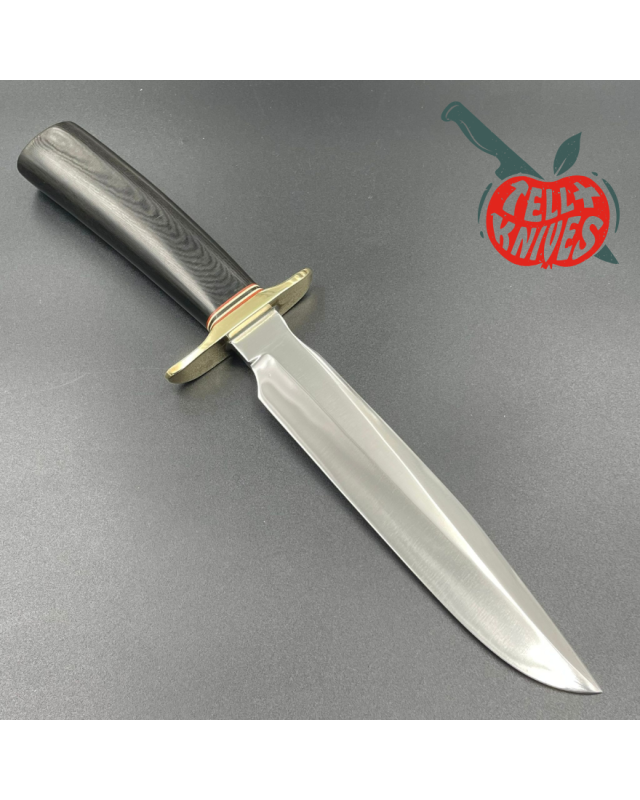Randall Made Knives Vintage 90ies Model 1-7 forged carbon steel black micarta handle brass guard brown leather sheath