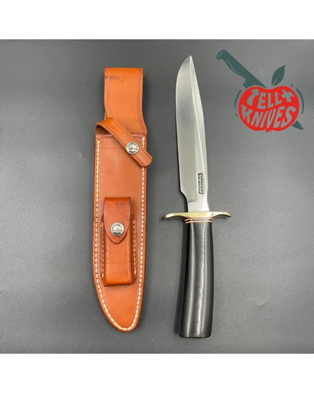 Randall Made Knives Vintage 90ies Model 1-7 forged carbon steel black micarta handle brass guard brown leather sheath