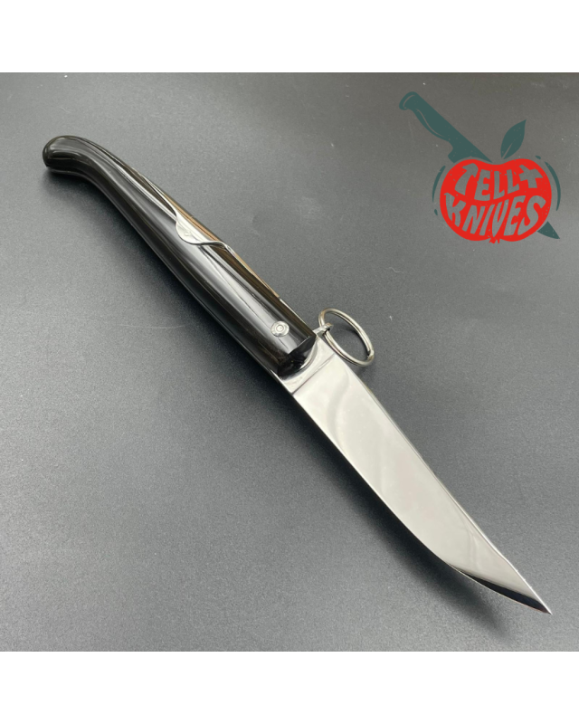 Jacques MONGIN Yatagan 11 couteau pliant lame acier inox finition miroir manche corne noire