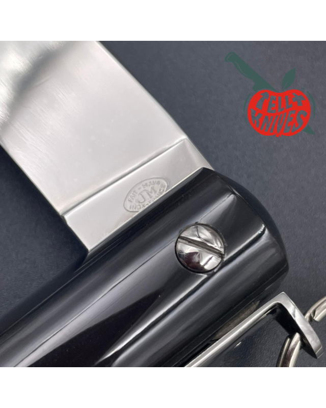 Jacques MONGIN Yatagan 11 couteau pliant lame acier inox finition miroir manche corne noire