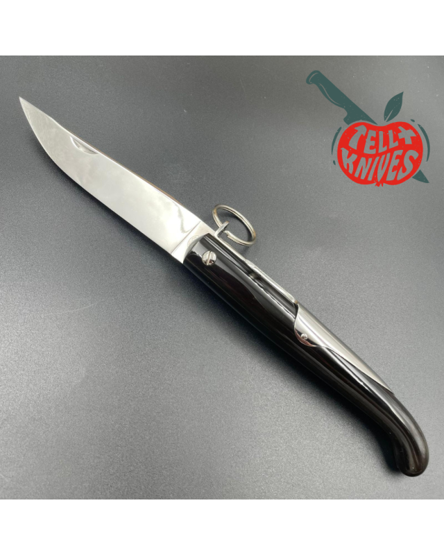 Jacques MONGIN Yatagan 11 couteau pliant lame acier inox finition miroir manche corne noire