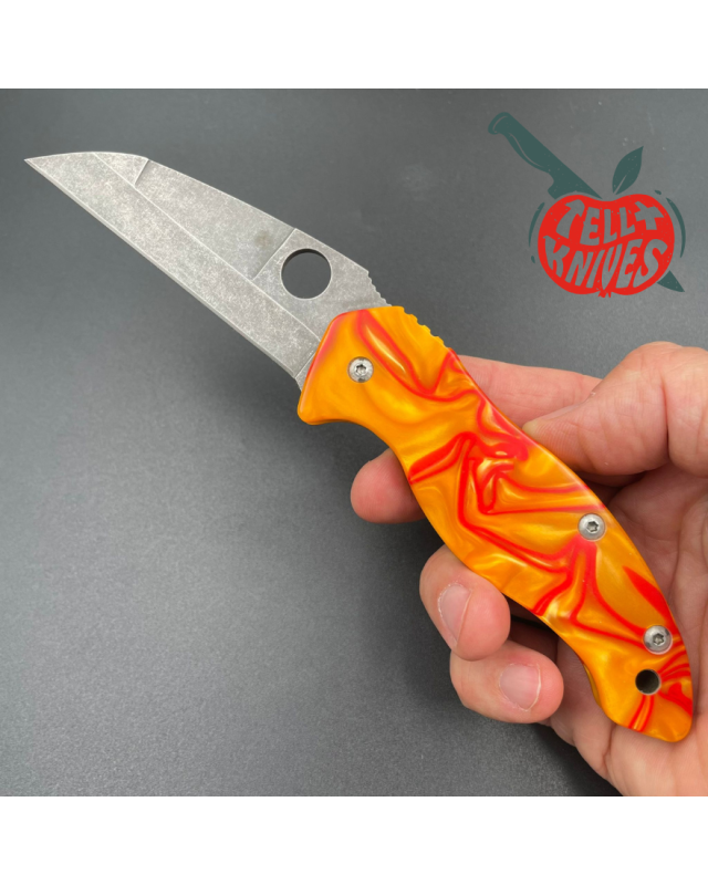 Spyderco Canis S30V full custom blackwash finish orange red epoxy handle