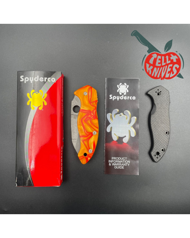 Spyderco Canis S30V full custom blackwash finish orange red epoxy handle