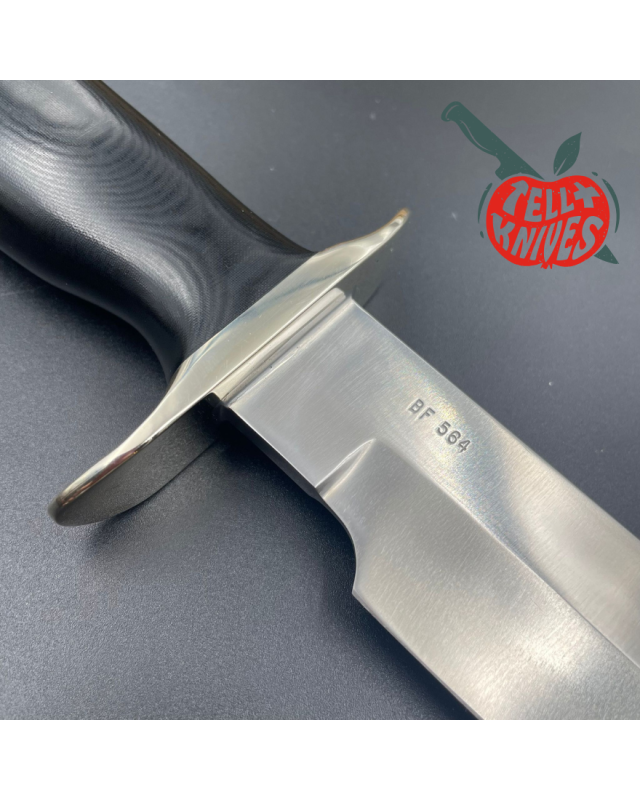 Randall Buxton Fighter Full Tang Stainless steel nickel silver hilt black micarta handle brown leather sheath