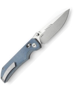 Tenable Eaglestrike Folding Knife Blue Micarta Handle Stonewashed Nitro-V  steel Blade crossbar lock