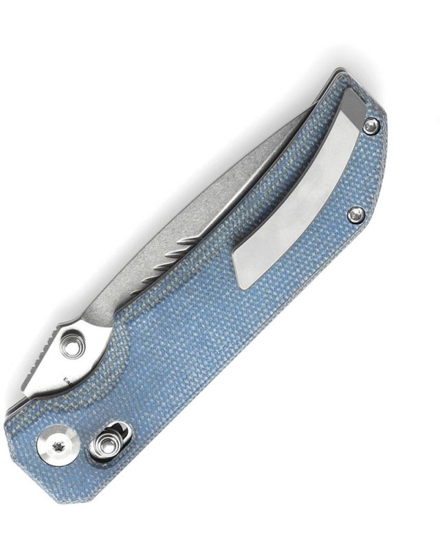 Tenable Eaglestrike Folding Knife Blue Micarta Handle Stonewashed Nitro-V  steel Blade crossbar lock