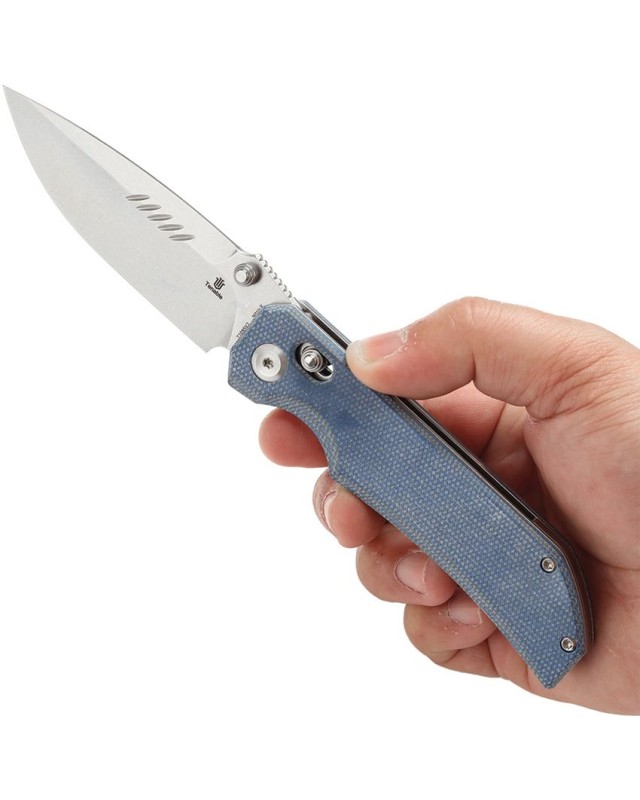 Tenable Eaglestrike Folding Knife Blue Micarta Handle Stonewashed Nitro-V  steel Blade crossbar lock