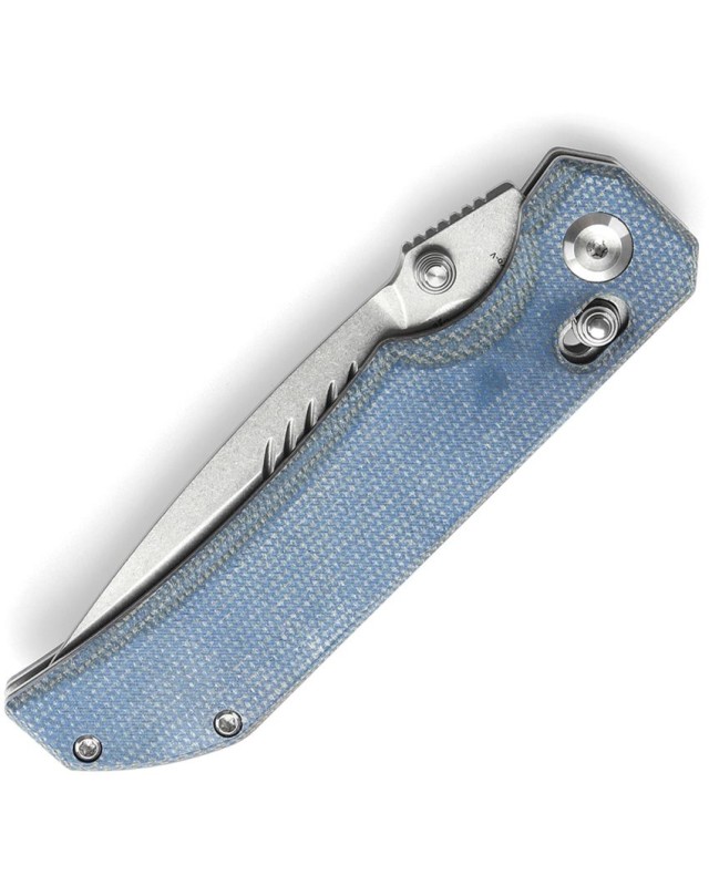 Tenable Eaglestrike Folding Knife Blue Micarta Handle Stonewashed Nitro-V  steel Blade crossbar lock