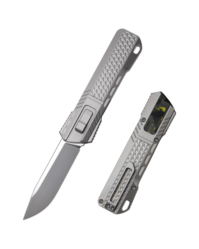 Remette Leopard Knife M390 premium steel light gray titanium handle Jungle CF inlay gravity knife (OTF Manual Opening Sw