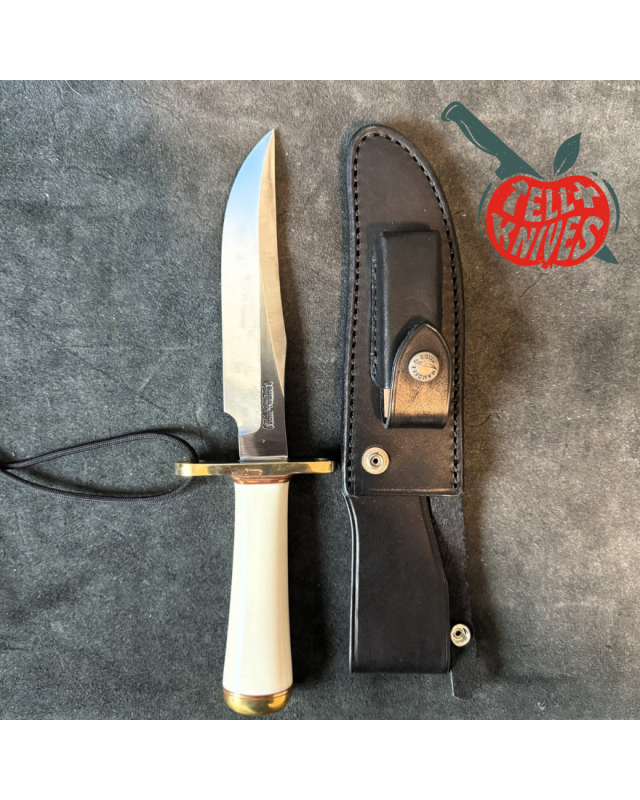 Randall Made Knives Model 12 - 6 Little Bear forged carbon steel concave shape Ivorite micarta handle brass guard and bu