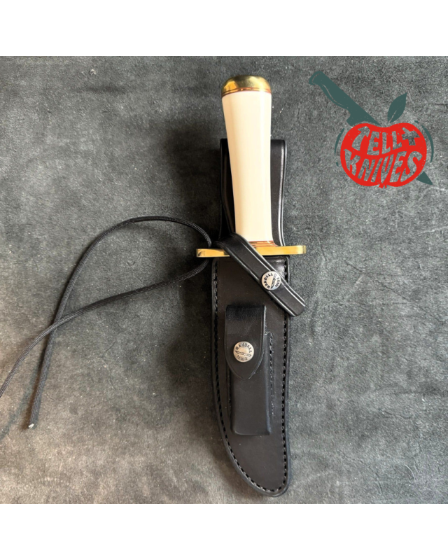 Randall Made Knives Model 12 - 6 Little Bear forged carbon steel concave shape Ivorite micarta handle brass guard and bu