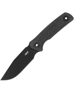 ZT Model 0004 fixed blade full tang CPM-CruWear steel black Cerakote finish black micarta handle black leather sheath