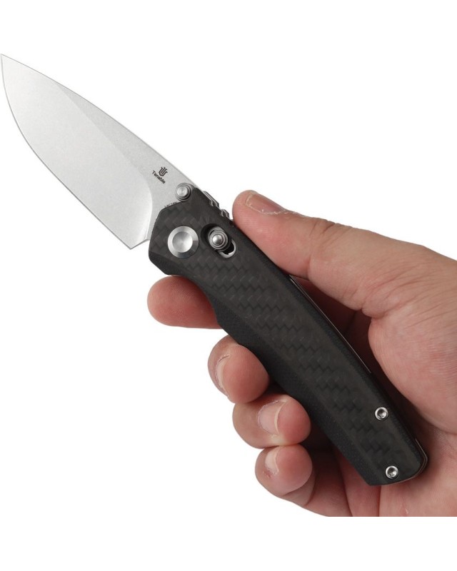 Tenable Raven Folding Knife Twill CF G10 Handle Stonewashed 14C28N Stainless steel Blade crossbar lock