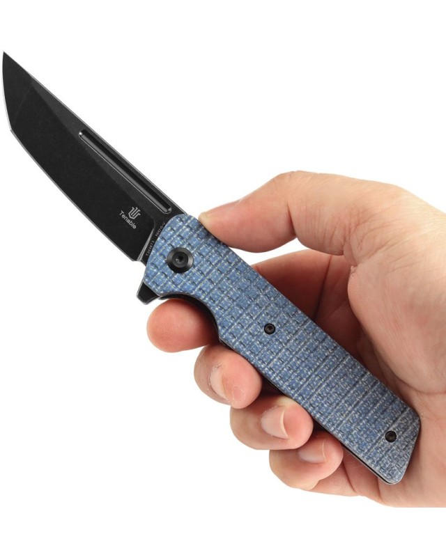 Tenable Anomaly Tanto Folding Knife Blue Frag Micarta Handle blackwashed Nitro V steel Blade linerlock