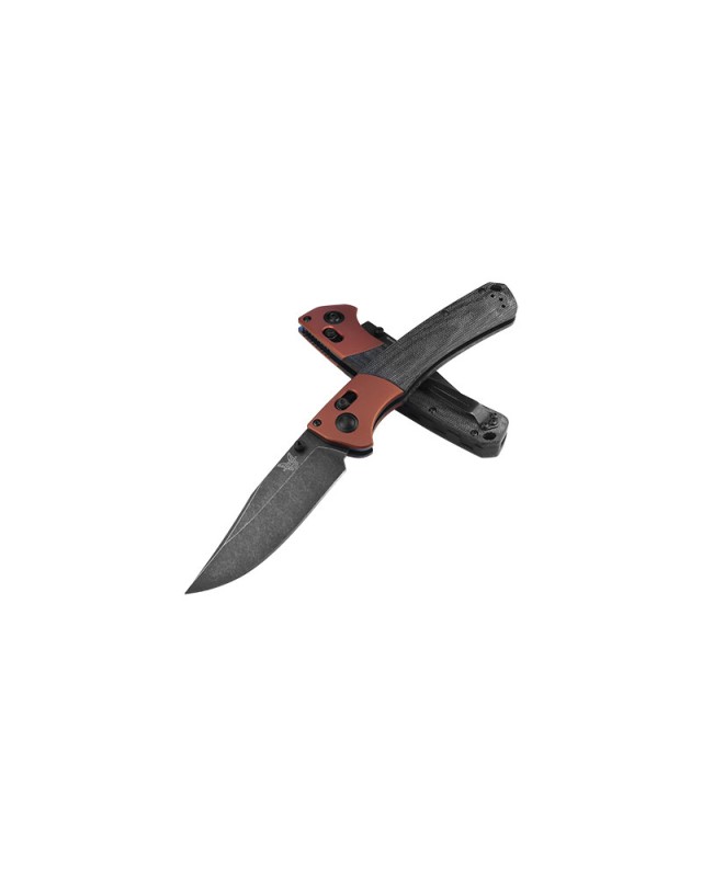 Benchmade Crooked River CPM-MagnaCut steel Battlewash finish burnt orange aluminium bolsters black micarta handle