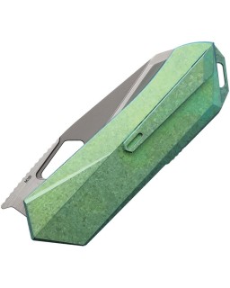 Remette Woodpecker M390 stainless steel bead blast finish blade Green Titanium Handle Framelock
