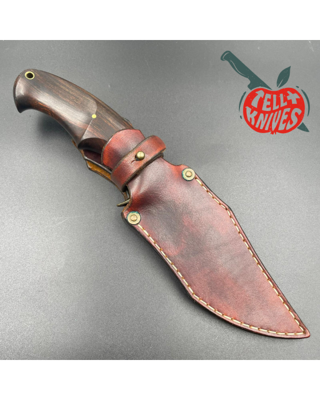Jan Hafinec Custom Knife Fixed Blade Hunter C105 Carbon Steel brass guard ironwood handle leather sheath