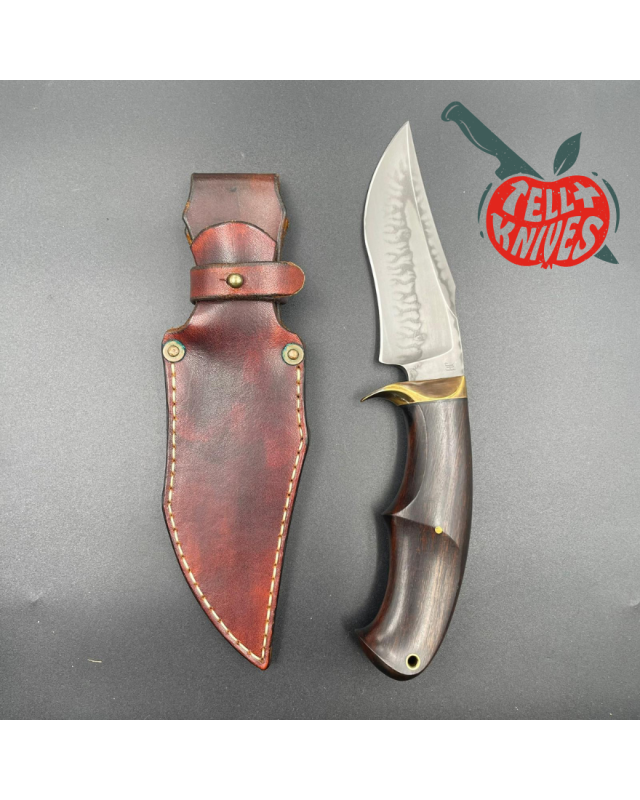 Jan Hafinec Custom Knife Fixed Blade Hunter C105 Carbon Steel brass guard ironwood handle leather sheath