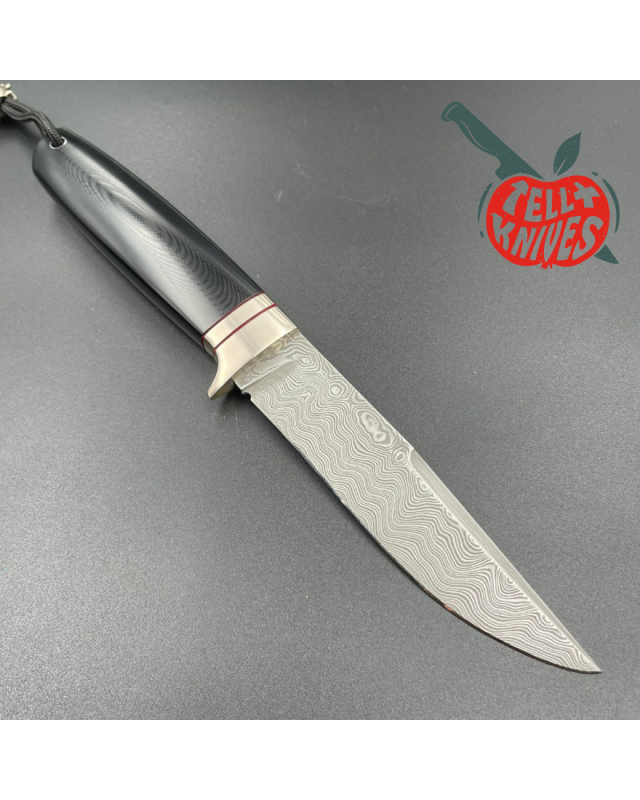 Sergey Shidlovskiy Custom Knives Model Dandy L Damascus stainless steel silver nickel guard polished black micarta handl