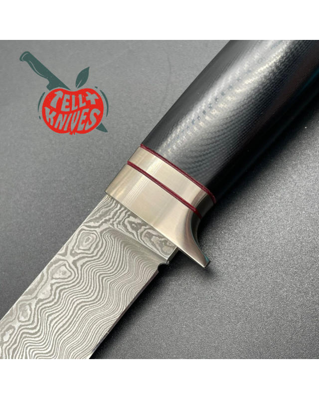 Sergey Shidlovskiy Custom Knives Model Dandy L Damascus stainless steel silver nickel guard polished black micarta handl