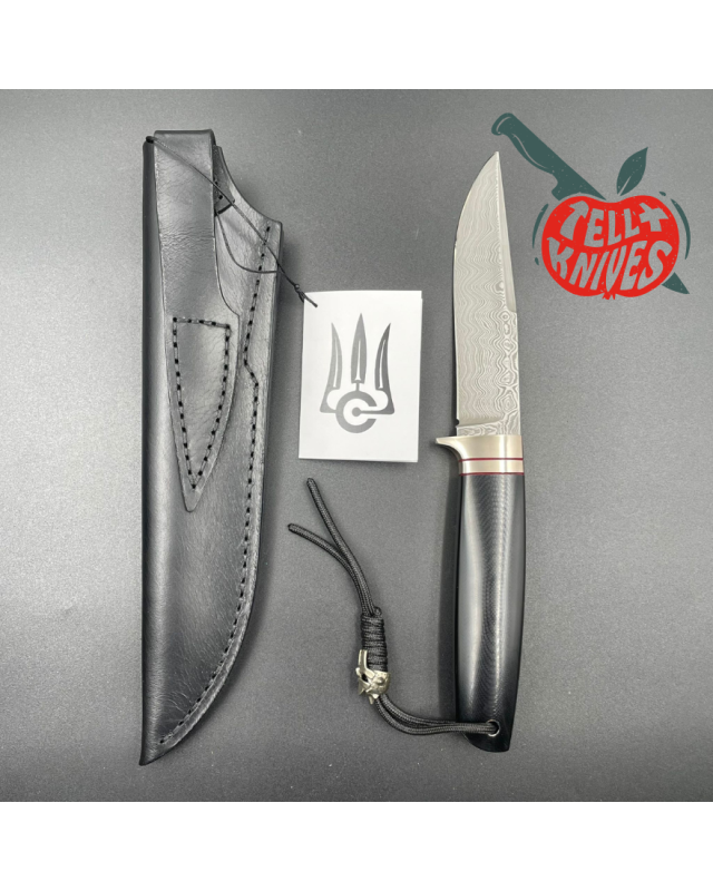 Sergey Shidlovskiy Custom Knives Model Dandy L Damascus stainless steel silver nickel guard polished black micarta handl