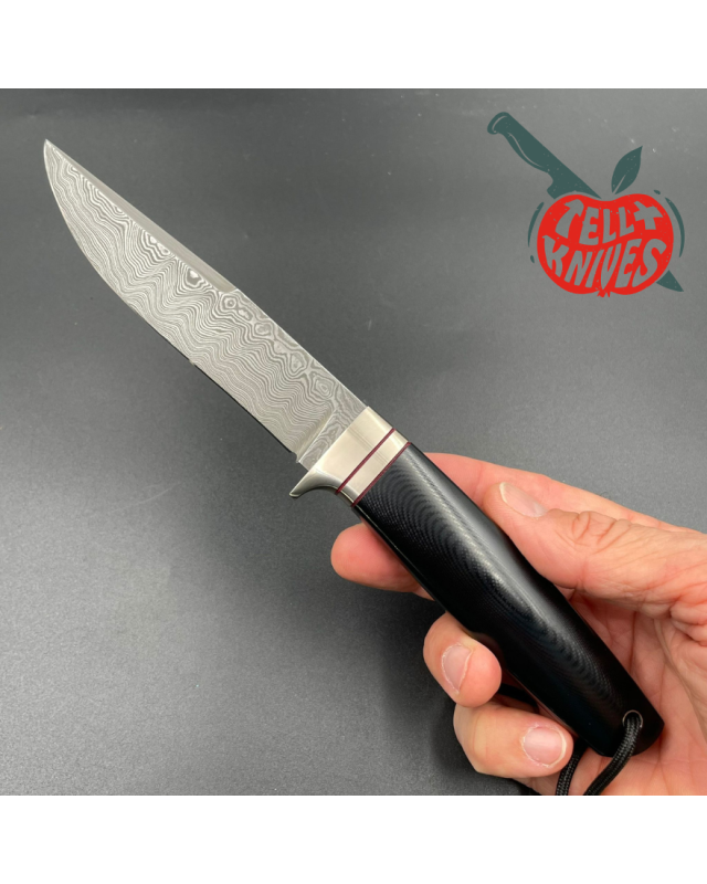 Sergey Shidlovskiy Custom Knives Model Dandy L Damascus stainless steel silver nickel guard polished black micarta handl