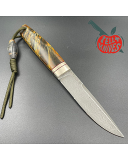 Sergey Shidlovskiy Custom Knives Model Dandy L Damascus stainless steel silver nickel guard Karelian Birch wood handle