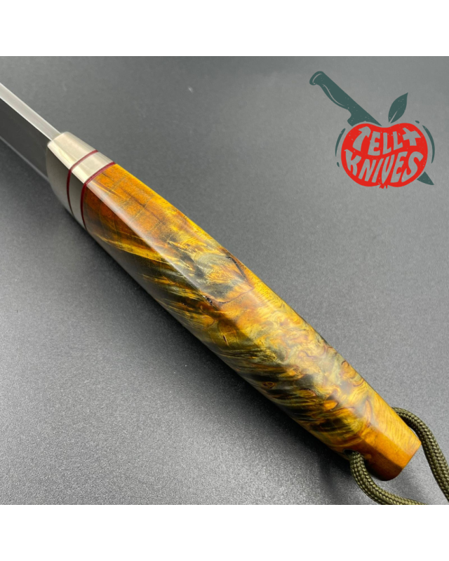 Sergey Shidlovskiy Custom Knives Model Dandy L Damascus stainless steel silver nickel guard Karelian Birch wood handle