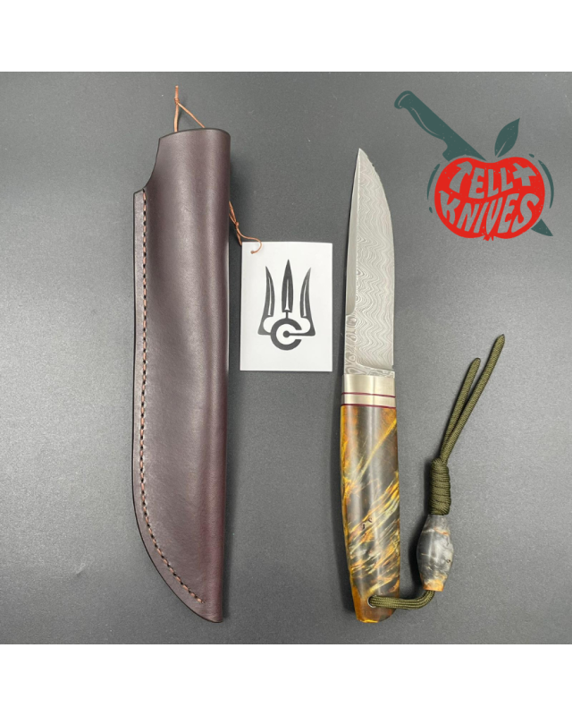 Sergey Shidlovskiy Custom Knives Model Dandy L Damascus stainless steel silver nickel guard Karelian Birch wood handle