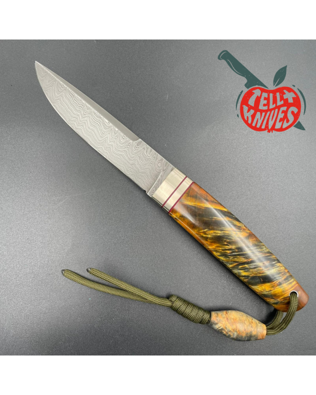 Sergey Shidlovskiy Custom Knives Model Dandy L Damascus stainless steel silver nickel guard Karelian Birch wood handle