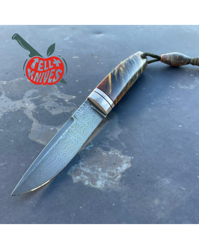 Sergey Shidlovskiy Custom Knives Model Dandy L Damascus stainless steel silver nickel guard Karelian Birch wood handle
