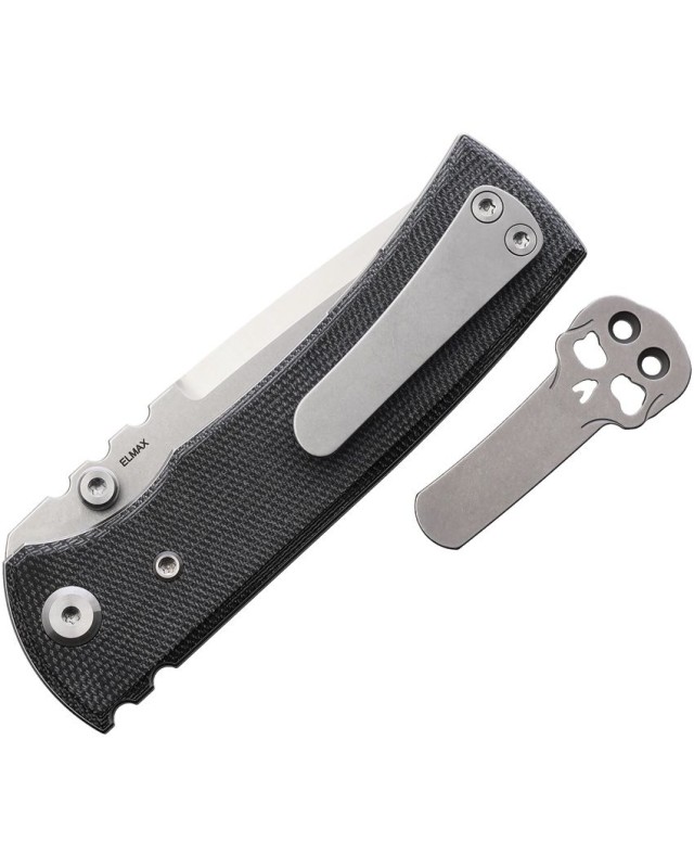 Chaves Knives Redencion Street Linerlock Elmax steel stonewash and satin finish Drop point blade Black Micarta handle