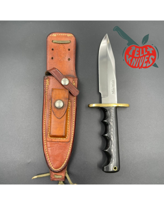 Randall Made Knives Vintage 70ies Model 15 5.5 Airman forged stainless steel black micarta four fingers grip handle bras