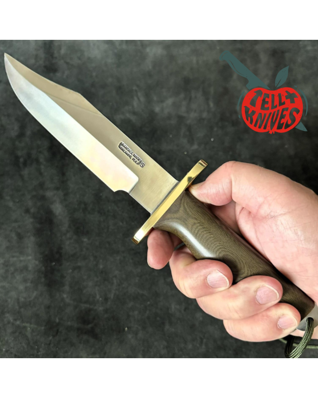 Randall Buxton Fighter Full Tang Stainless steel 14 brass hilt green micarta handle brown leather sheath