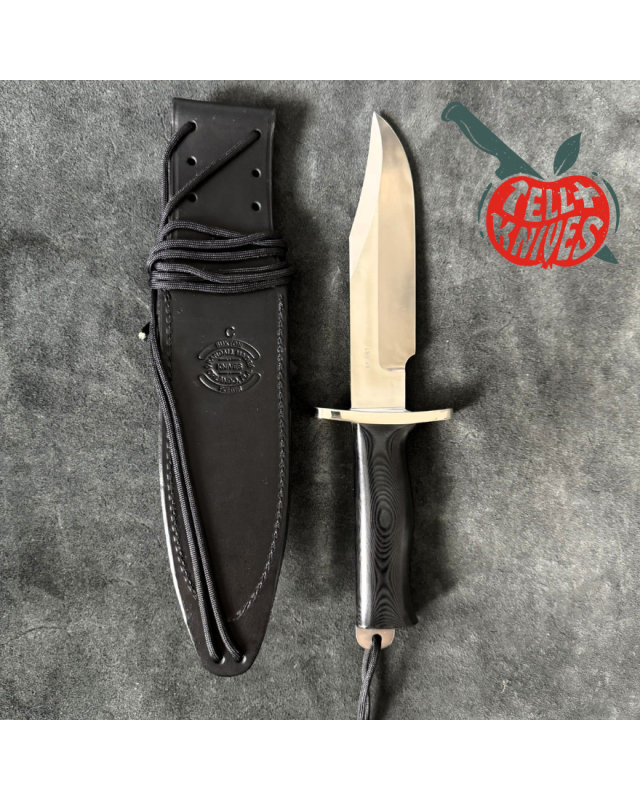 Randall Buxton Fighter Full Tang Stainless steel nickel silver forward curved hilt black micarta handle black leather sh