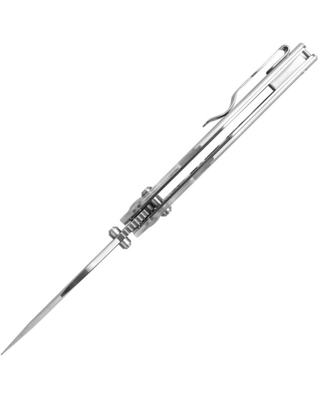 Kizer Cutlery Mini Mystic folding knife Nitro-V stainless steel satin finish Clutch Lock Clear acrylic and aluminium han