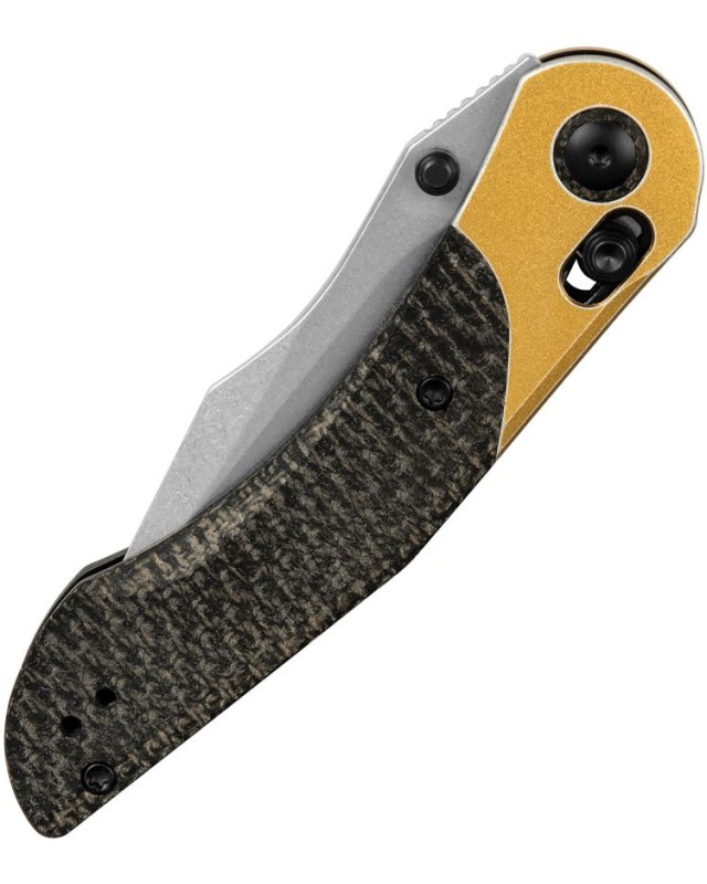 Kizer Cutlery Mini Mystic folding knife Nitro-V stainless steel stonewash finish Clutch Lock black burlap micarta handle