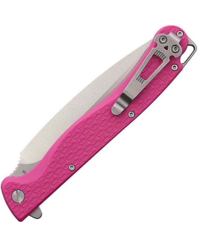 Daggerr Knives Vendetta Linerlock 8Cr14MoV stainless steel dagger blade stonewash finish Pink FRN handle