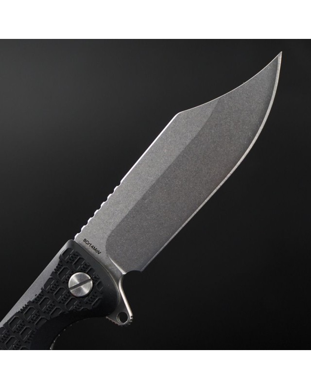 Daggerr Knives Powie Linerlock 8Cr14MoV stainless steel clip point blade stonewash finish Black FRN handle