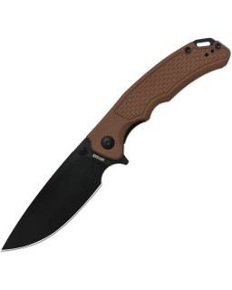 Artisan Cutlery Tradition V2 Linerlock black PVD coated AR-RPM9 stainless steel drop point blade Brown G10 handle