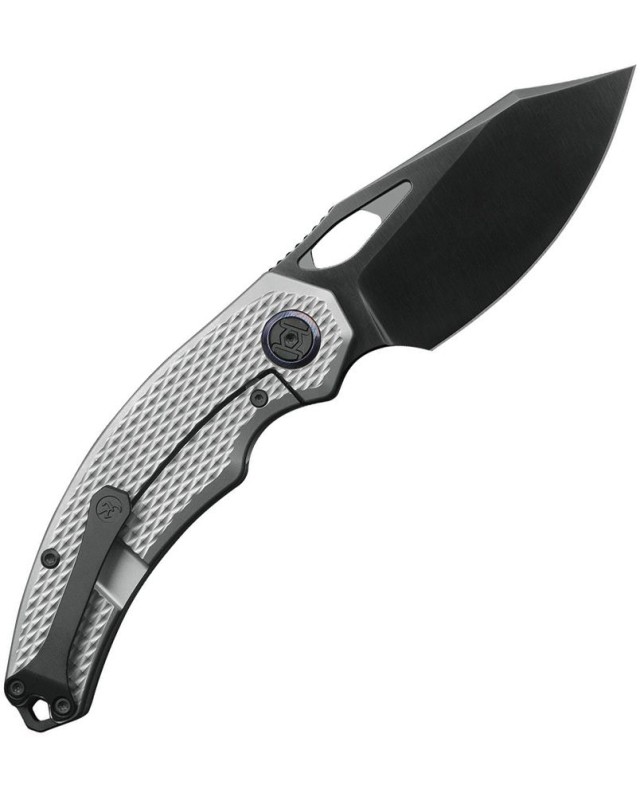KUNWU Knives Padre folding knife VANAX steel black DLC coated blade Framelock Gray checkered titanium handle