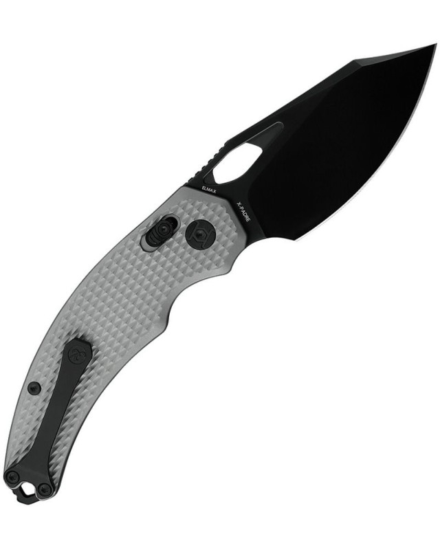 KUNWU Knives X-Padre folding knife ELMAX steel black DLC coated blade XT-Lock Gray checkered titanium handle