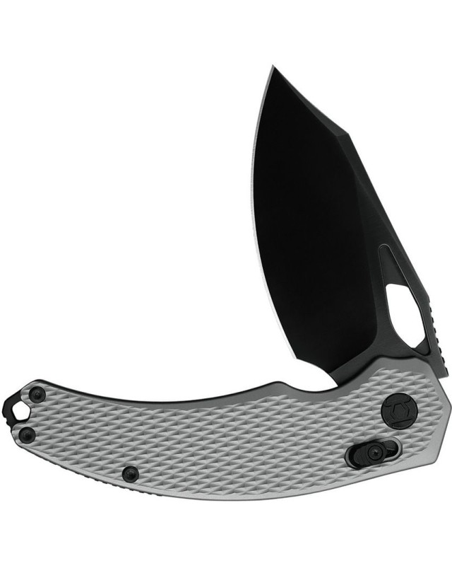 KUNWU Knives X-Padre folding knife ELMAX steel black DLC coated blade XT-Lock Gray checkered titanium handle