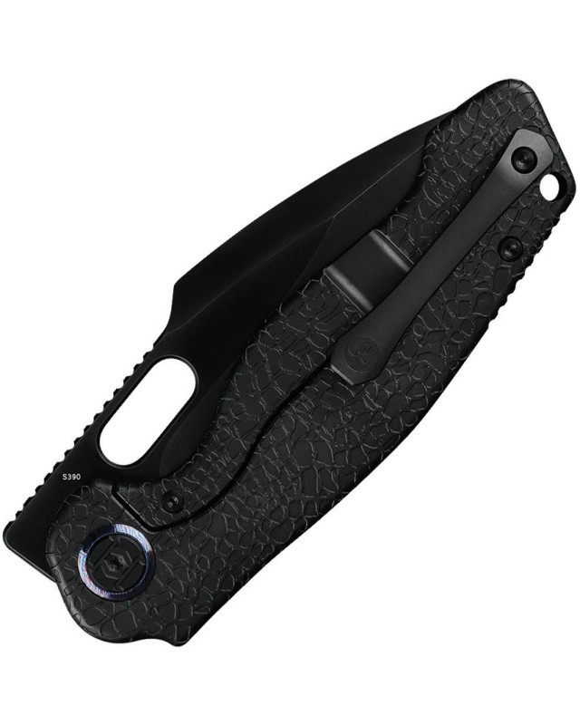 KUNWU Knives Gringo folding knife S390 steel black DLC coated blade Framelock Black textured titanium handle