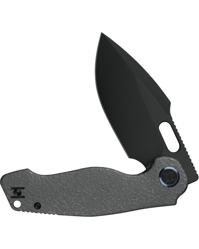 KUNWU Knives Gringo folding knife S390 steel black DLC coated blade Framelock Grey textured titanium handle