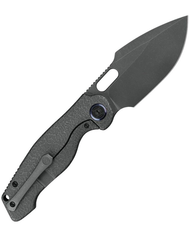 KUNWU Knives Gringo folding knife S390 steel stonewash finish blade Framelock Grey textured titanium handle