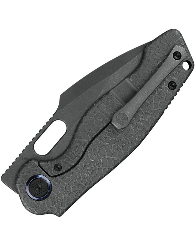 KUNWU Knives Gringo folding knife S390 steel stonewash finish blade Framelock Grey textured titanium handle